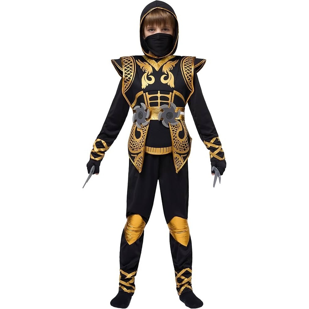 Joyin‎ Kids Ninja Warrior Costume Black Gold Dragon Set Medium 8-10 Years
